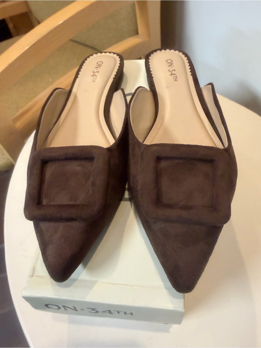 Women's Pointed Toe Brown Suede Slip-On Mules